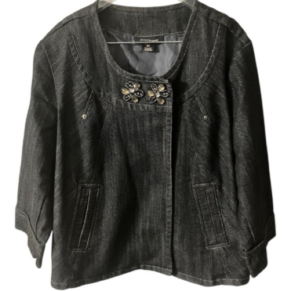 Ashley Stewart Jackets & Blazers - Ashley Stewart Double Breasted Jean Jacket, Denim, Sz 16W, NWOT, Embellished​